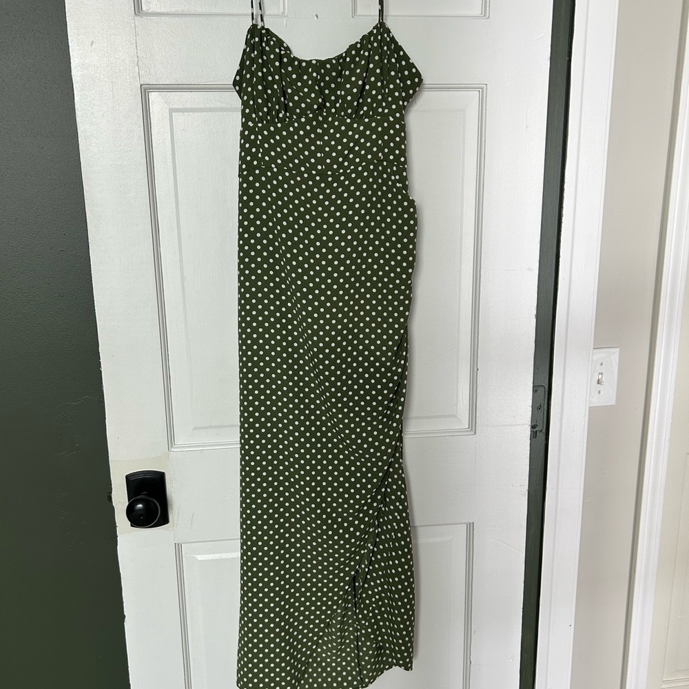 Zara Olive Polka Dot Maxi Dress